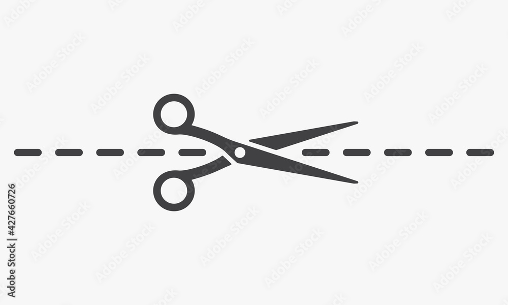 scissors cut a horizontal line. Vector illustration. scissors cut a horizontal line. Vector illustration.