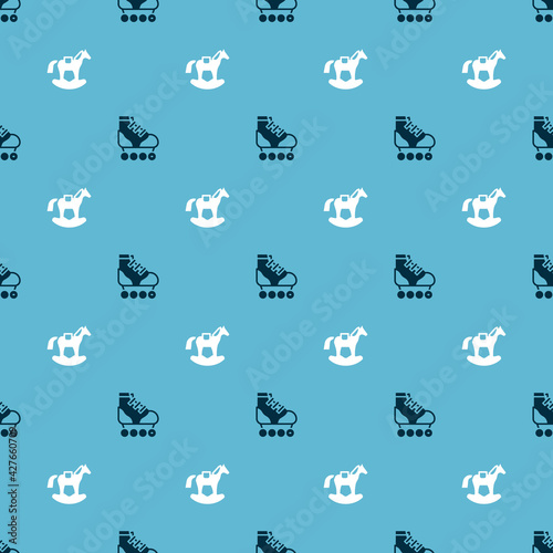 Set Roller skate and Horse in saddle swing on seamless pattern. Vector