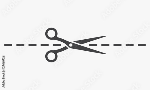 scissors cut a horizontal line. Vector illustration.