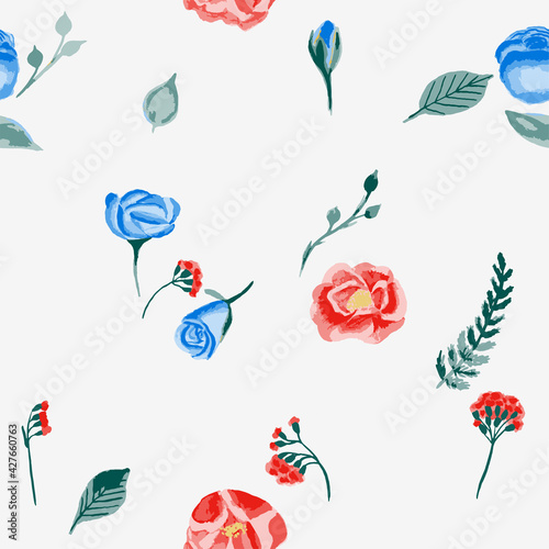 Beautiful seamless pattern in vintage style with flowers.