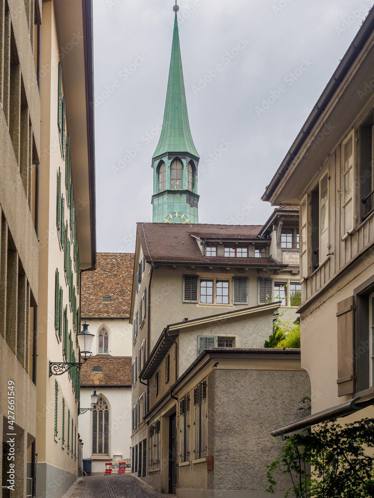 Spire of Augustinian Church in Zurich, Switzerland