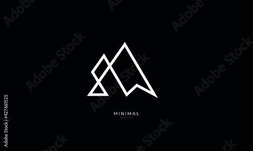 A line art icon logo of a minimal mountain, peak, summit	
