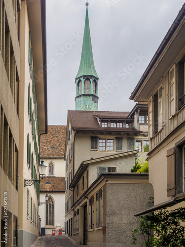 Obraz na płótnie Spire of Augustinian Church in Zurich, Switzerland w salonie