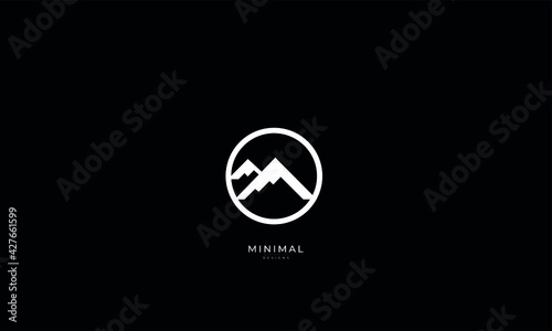 A line art icon logo of a minimal mountain, peak, summit	
