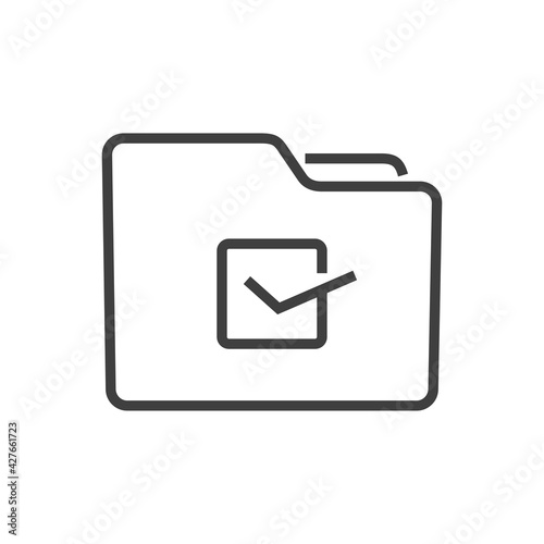 Icono carpeta con cheque en casilla de verificación con lineas en color gris