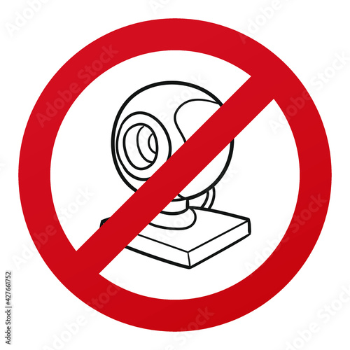 No Web Cam Symbol Isolated on White Background. Record Vector Illustration Prohibition Stop Sign.