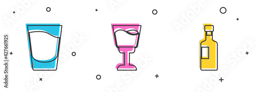 Set Shot glass, Wine and bottle icon. Vector