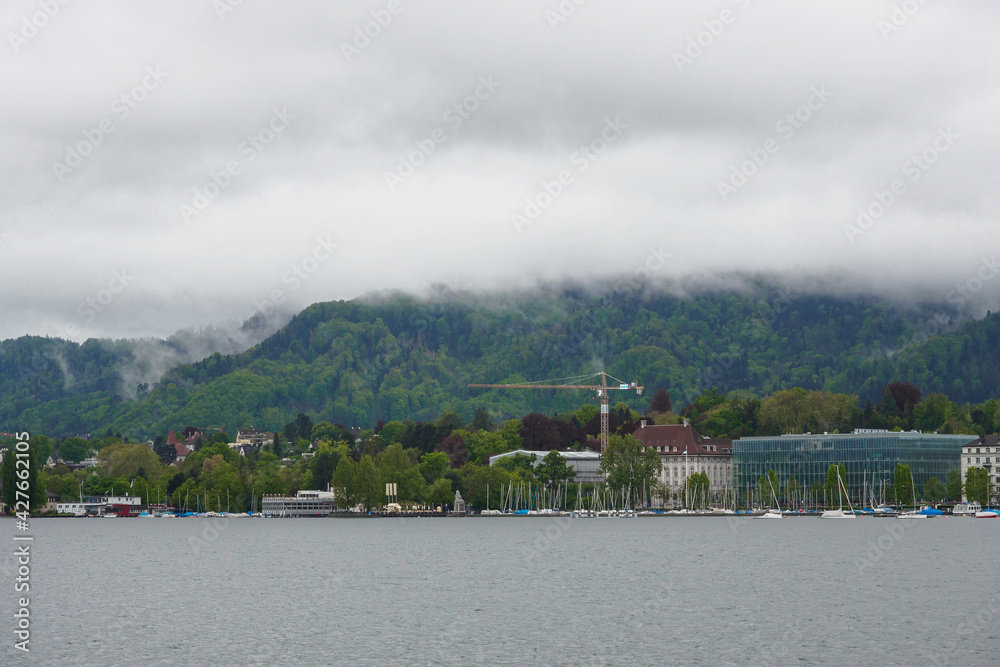 Gloomy clouds over Lake Zurich before the rain, Zurich, Switzerland