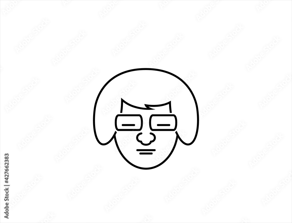 Nerd girl face wear glasses icon and logo flat design