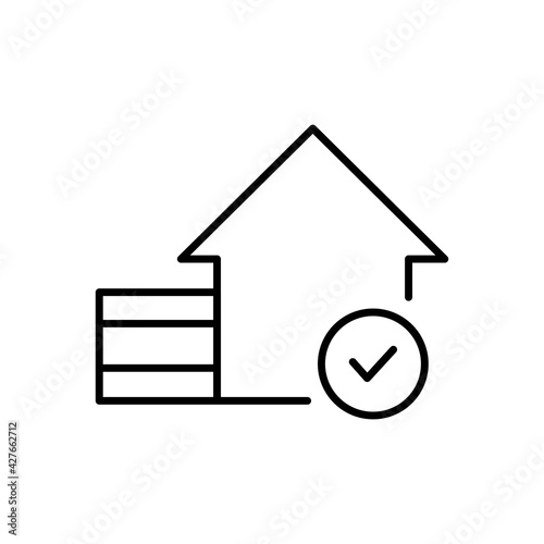 House with check mark icon. Accept house outline symbol. Mortgage linear sign. Vector isolated on white