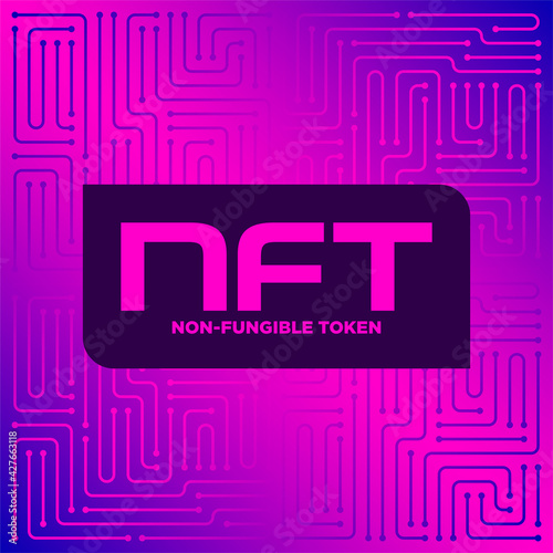 NFT non fungible token logo header banner vector illustration. Digital Art Concept.
