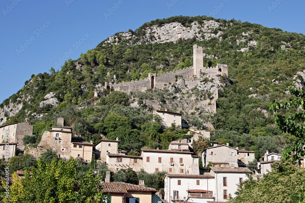 glimpse of  Ferentillo, Precetto, and the ruins of its fortress