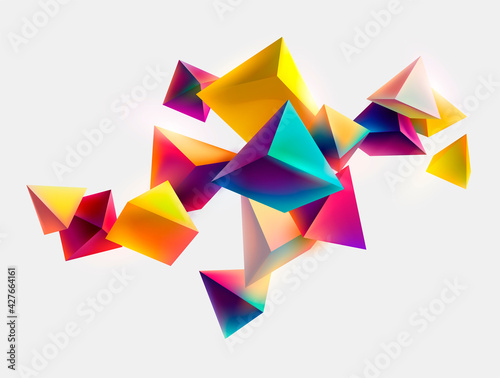 Fototapeta Naklejka Na Ścianę i Meble -  Colored 3D patterned pyramids. Abstract vector illustration.