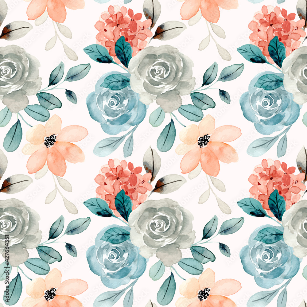 Beautiful watercolor rose flower seamless pattern