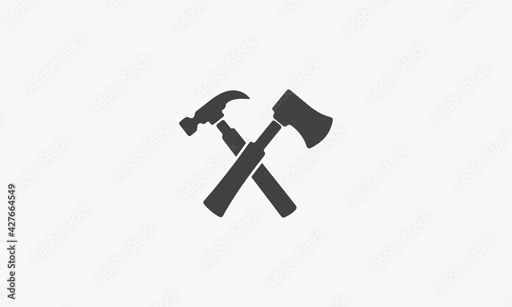 hammer and ax crossed icon. isolated on white background. vector illustration. hammer and ax crossed icon. isolated on white background. vector illustration.