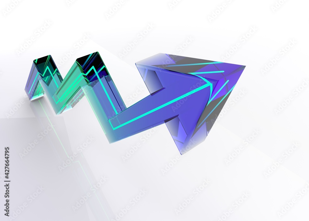 Arrows technology glass for banner statistics and business system. Modern concept of future from commerce technology. Analysis and server operations.Development business. 3D Render Illustration.