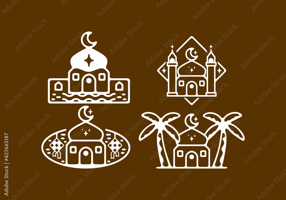 White brown color of mosque collection in ramadan theme