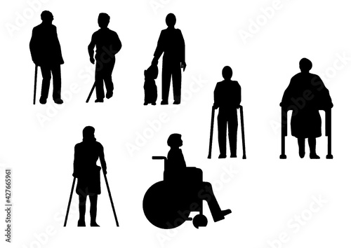 The drawing shows sick people and disabled people in a chair.