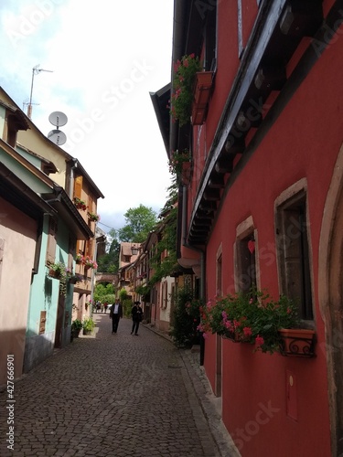 The picturesque alleys of Kaysersberg, Alsace and its coloreful old houses. France. 