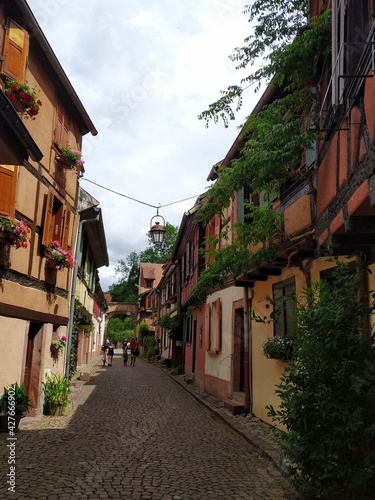 The picturesque alleys of Kaysersberg, Alsace and its coloreful old houses. France. 