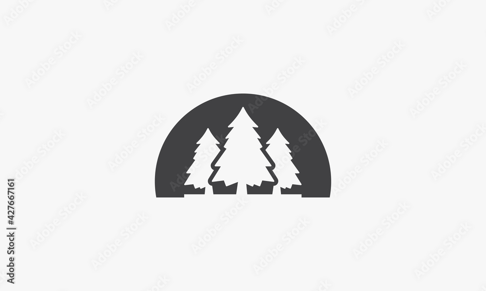 semicircular negative space pine tree icon logo. green concept. semicircular negative space pine tree icon logo. green concept.