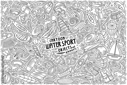 Vector doodle cartoon set of Water sport objects and symbols