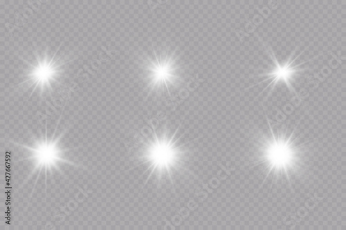 Glow effect. Star sparkles on a transparent background. Vector illustration. the sun