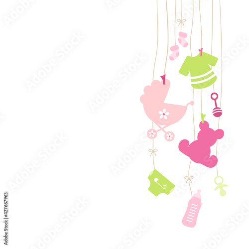 Rechts Hängende Babysymbole Mädchen Pink Grün