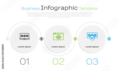 Set line Laptop with password, Browser incognito window and Password protection. Business infographic template. Vector