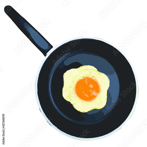 pan with a fried egg vector 