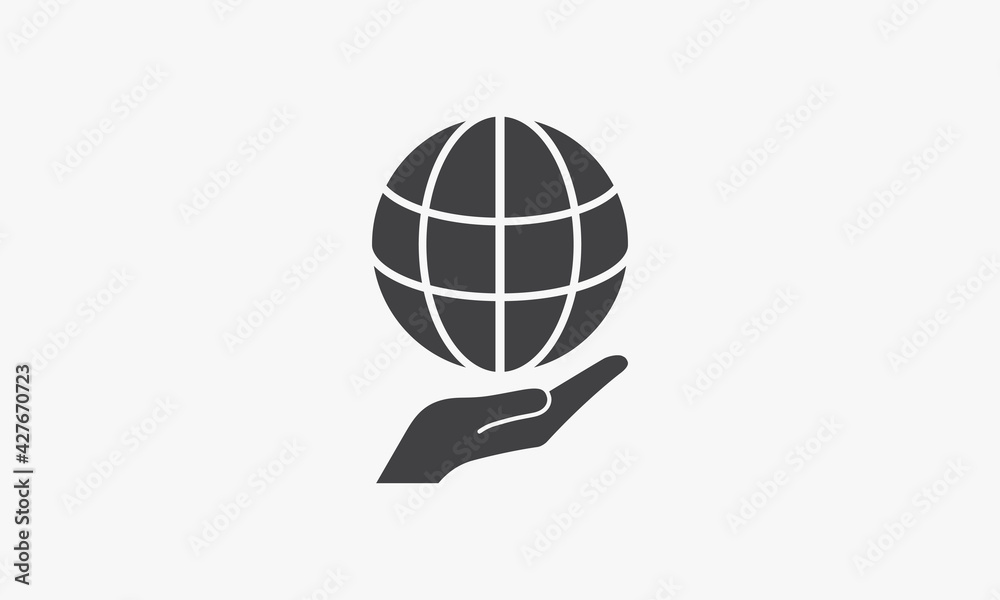hand holding globe icon. isolated on white background.