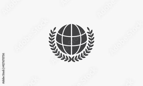 laurel wreath with globe icon. isolated on white background.