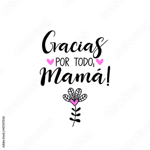 Text in Spanish - Thanks for everything mom. Holidays lettering. Ink illustration. Modern brush calligraphy Isolated on white background