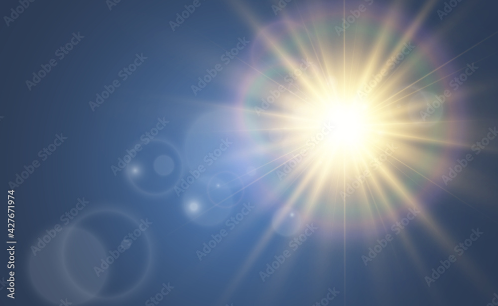 Obraz premium Bright beautiful star.Vector illustration of a light effect on a transparent background. 