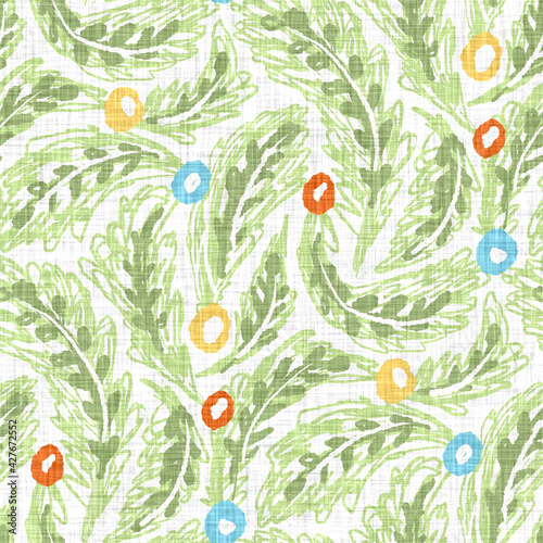 Watercolor flower motif background. Hand painted earthy whimsical seamless pattern. Modern floral linen textile for spring summer home decor. Decorative scandi style colorful nature all over print