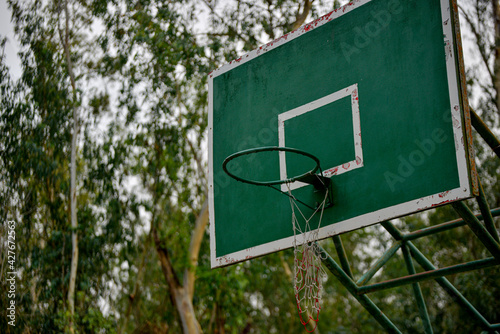 Old Basketball hoop On the forest background