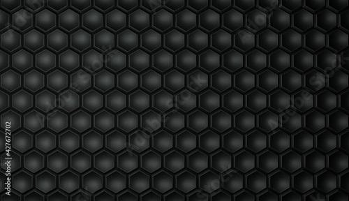 Textured geometric hexagonal background in black color. Hexagonal cells. 3d rendering © Gellax