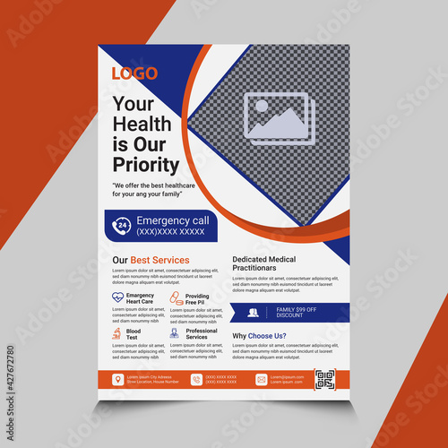 medial flyer template design in illustrator, business health care medical flyer vector template design