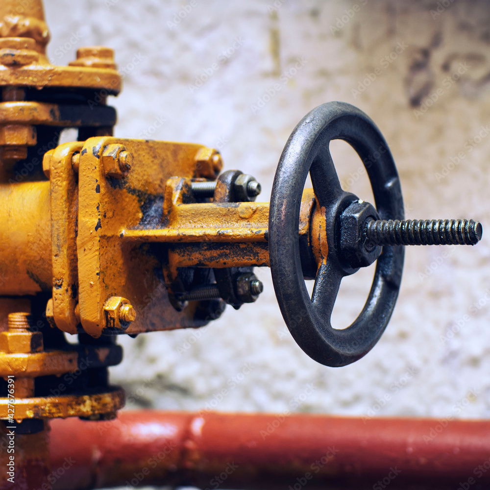 Industrial valve on gas supply or heating system pipe Industrial valve on gas supply or heating system pipe