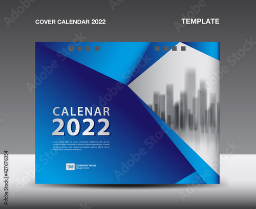 Cover Desk Calendar 2022 template, Cover Design, flyer, ads, booklet, catalog, newsletter, book cover, Blue polygonal background concept, Booklet, advertisement, printing, Business template, Vector