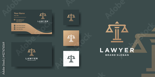 Lawyer logo template with modern style and business card design Premium Vector