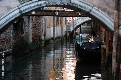 Venezia 2020. Boat under the bridges of Venice