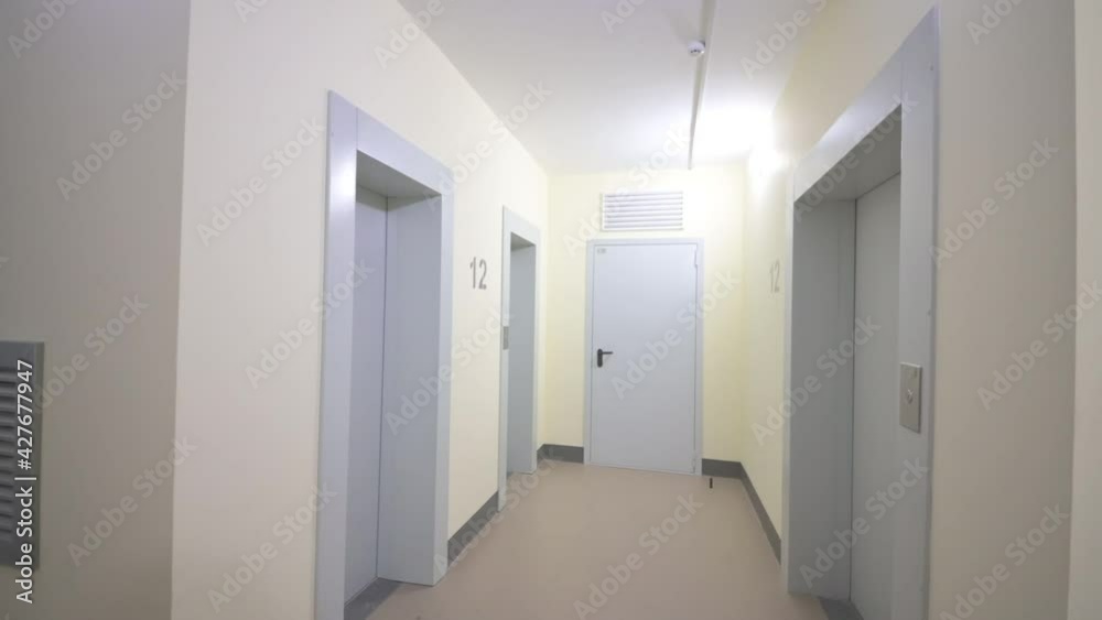 Russia, Moscow- April 26, 2020: interior room public place, entrance of the house. doors, walls, corridors staircase Russia, Moscow- April 26, 2020: interior room public place, entrance of the house. doors, walls, corridors staircase