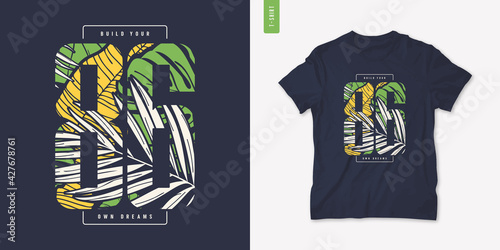 Colorful summer graphic t-shirt design, tropical print, vector illustration
