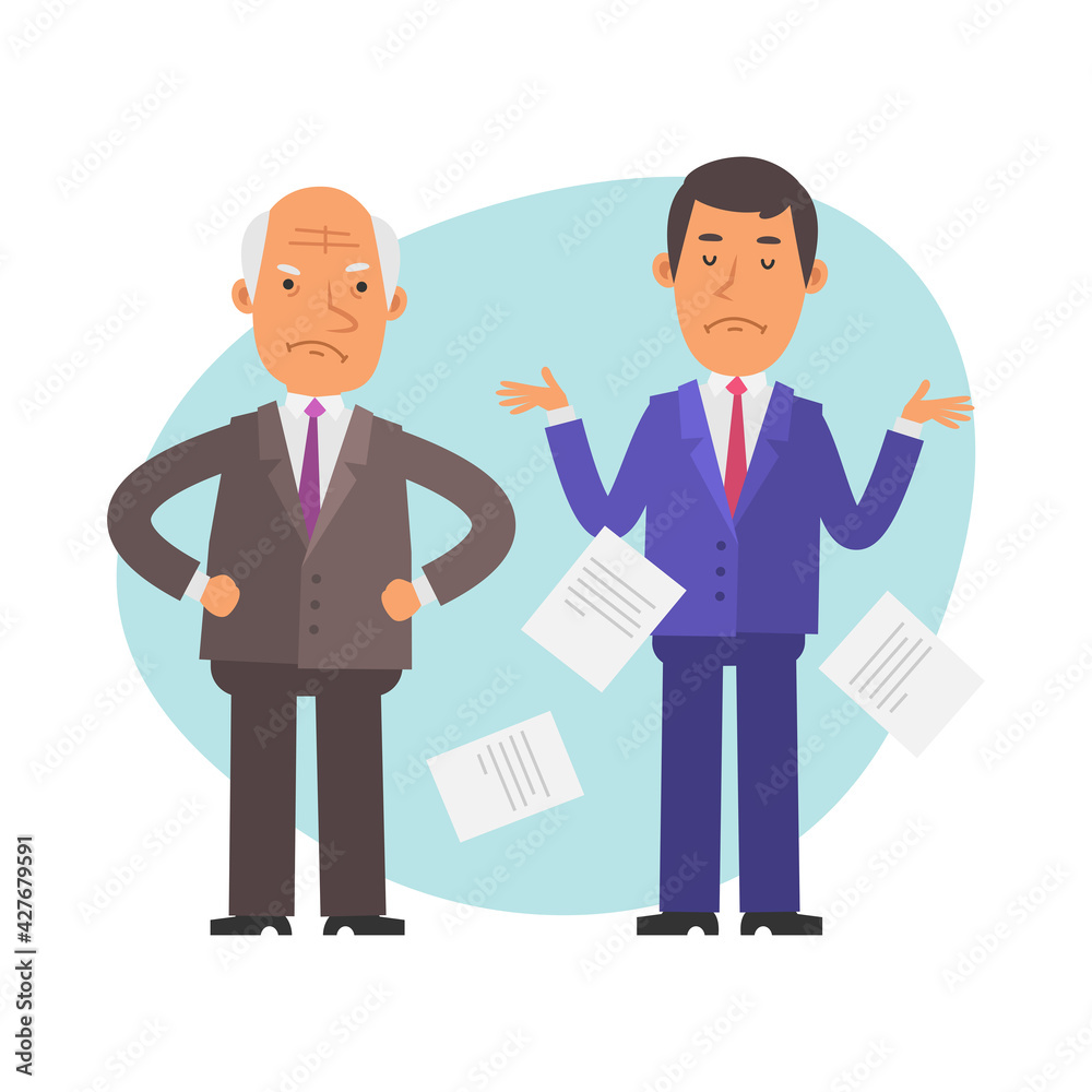 Old businessman angry. Young businessman outraged. Vector characters