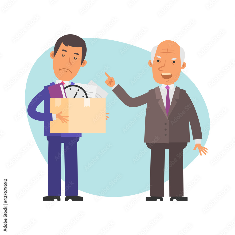 Old businessman fires young businessman. Vector characters Old businessman fires young businessman. Vector characters