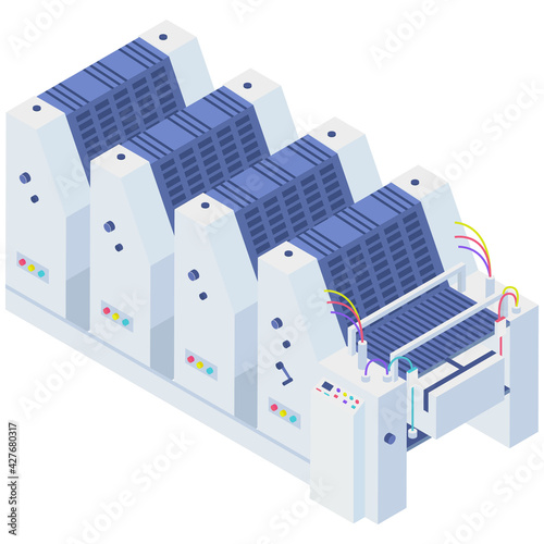Isometric factory copier. Photocopier isolated on white background. Office or production equipment