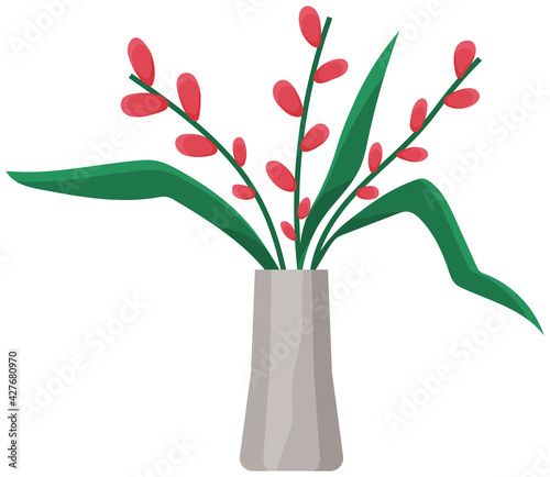 Beautiful pink flowers in vase. Bouquet of blooming garden flowers for interior decoration in vase