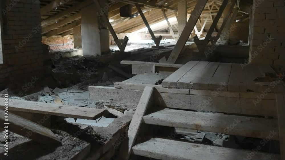 A look of the rubbles and mess on top room of the old military center building in Estonia A look of the rubbles and mess on top room of the old military center building in Estonia