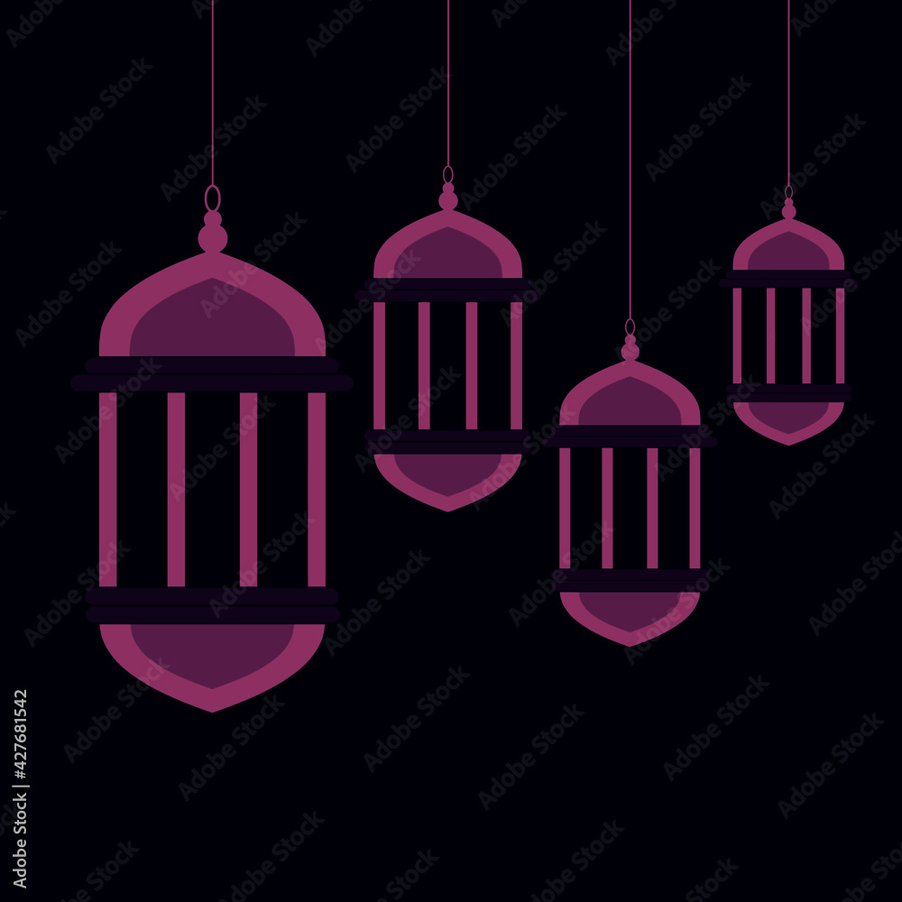 Eid and ramadan mubarak with hanging lamp with beautiful background arabian traditional culture with lantern.